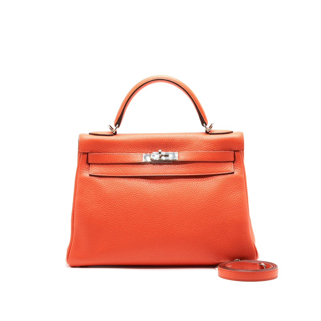 Hermes Kelly 32 Orange Poppy Clemance Leather SHW