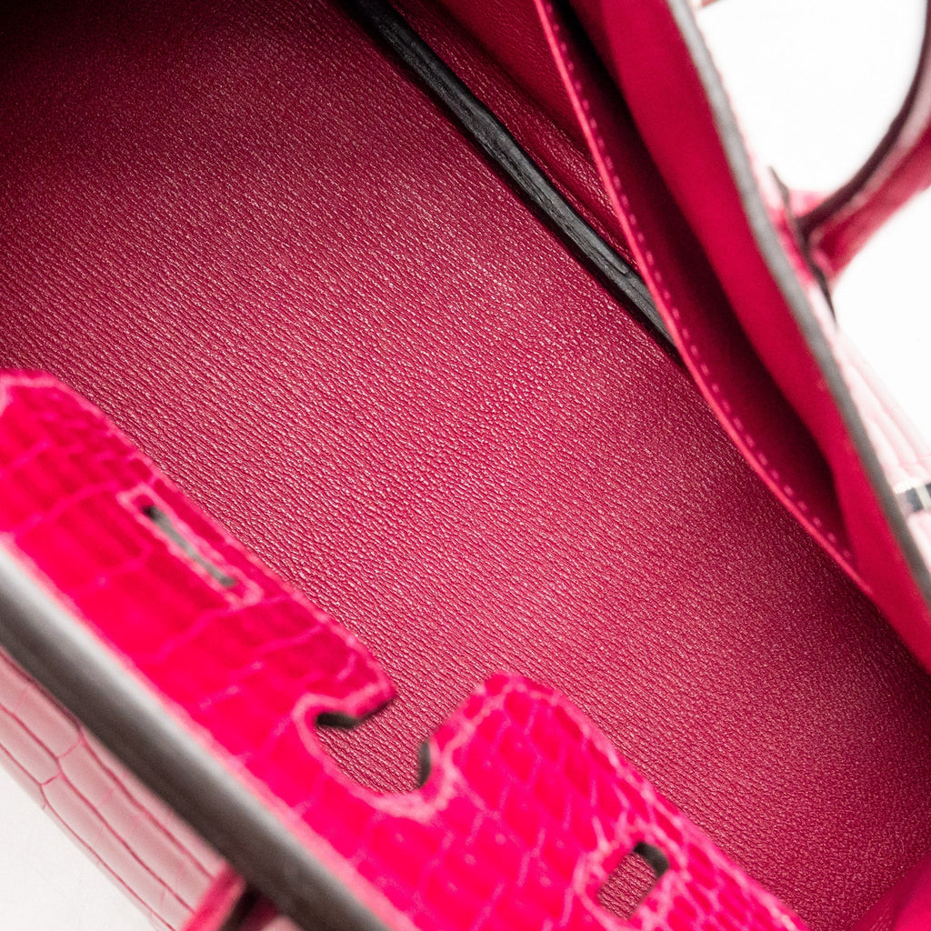 HERMES BIRKIN 25 SHINY CROCODILE POROUS ROSE MEXICO SHW