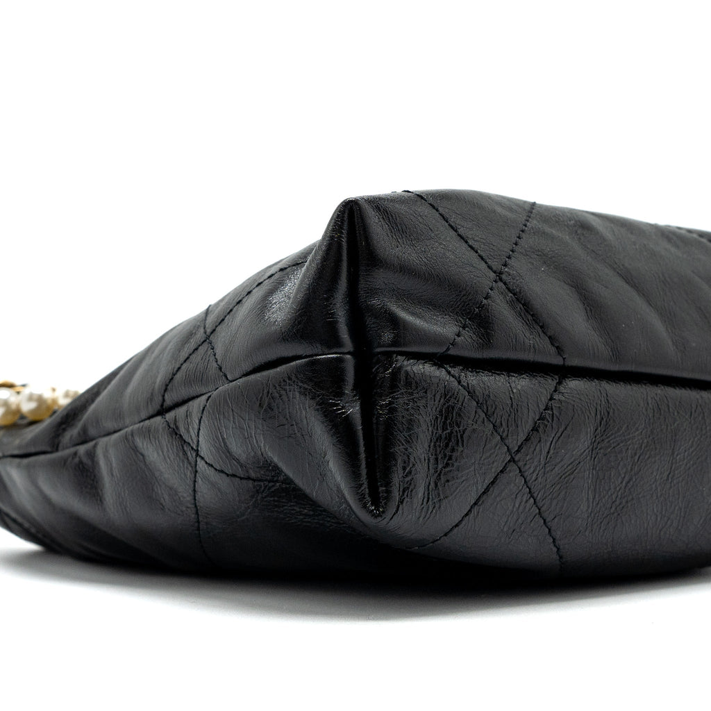 CHANEL 23S MINI 22 BAG WITH PEARL SHINY CALFSKIN BLACK BRUSHED GHW (MICROCHIP)