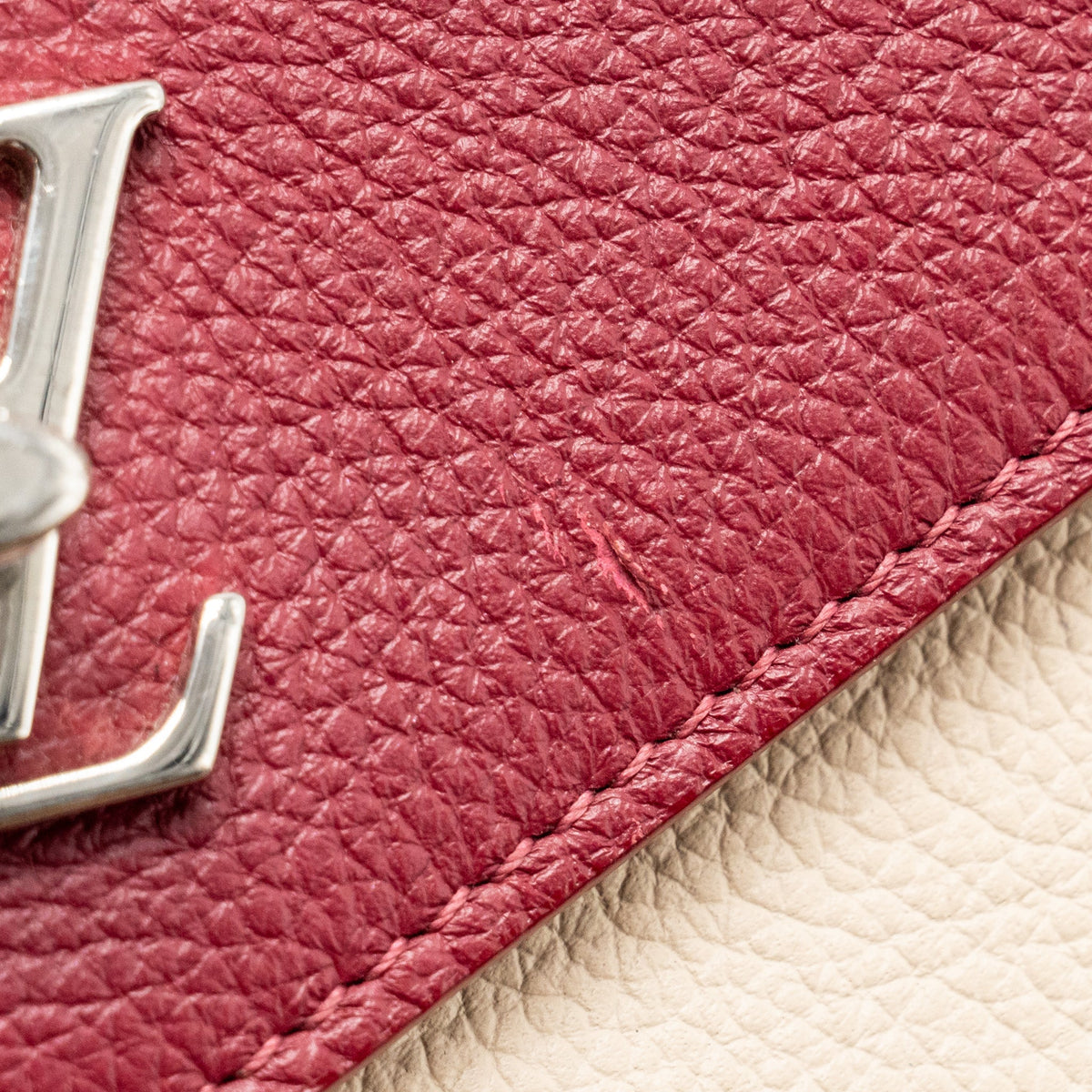 LOUIS VUITTON MYLOCKME CHAIN POCHETTE CALFSKIN MULTICOLOR DARK RED/ BEIGE/ GREY SHW