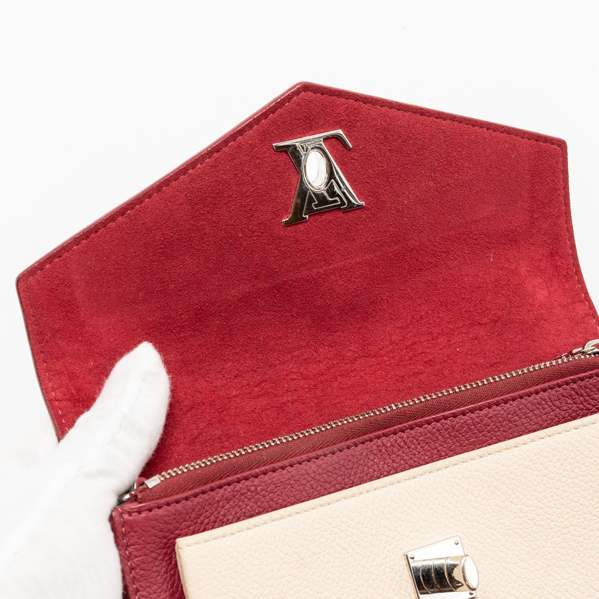 LOUIS VUITTON MYLOCKME CHAIN POCHETTE CALFSKIN MULTICOLOR DARK RED/ BEIGE/ GREY SHW