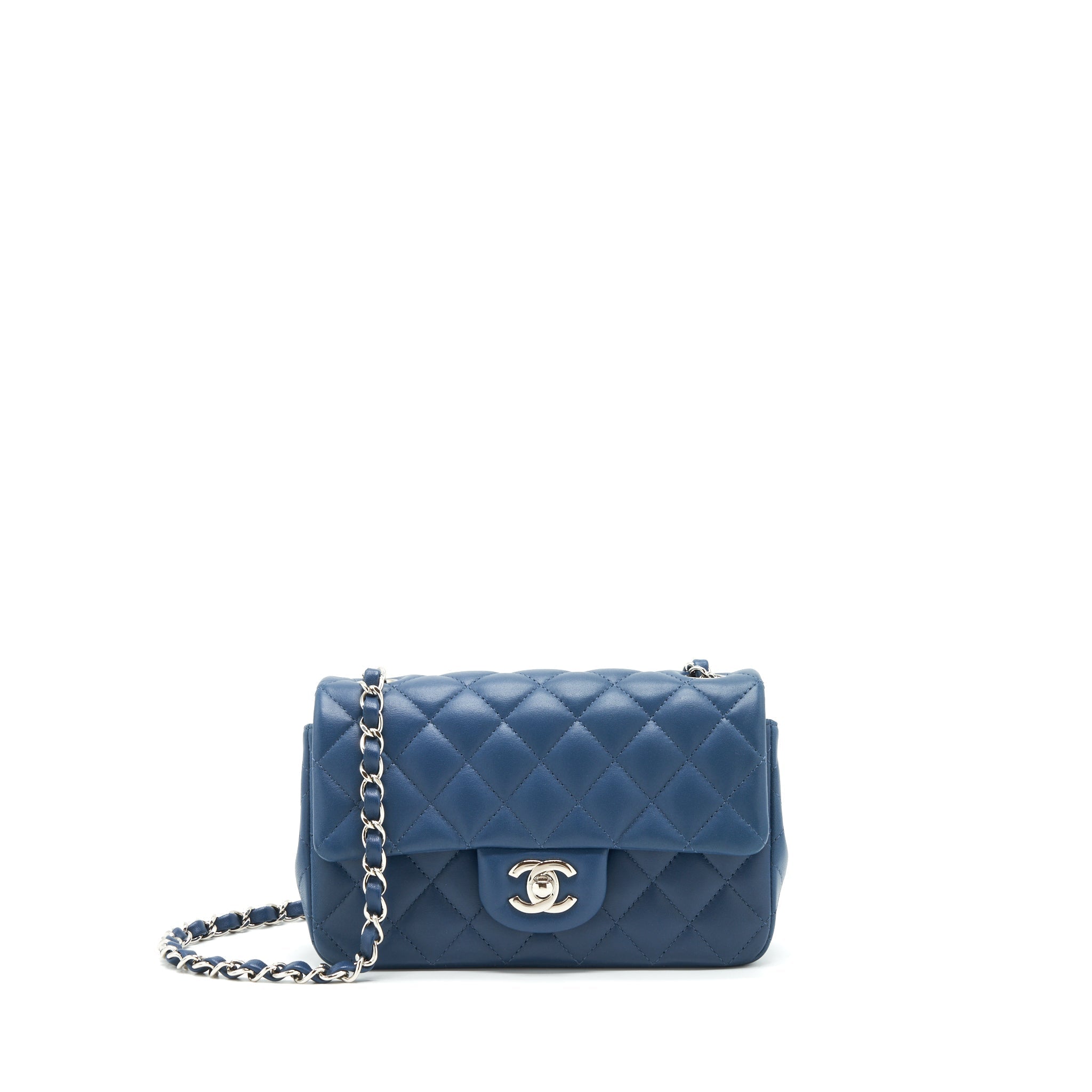 CHANEL MINI RECTANGULAR FLAP BAG LAMBSKIN NAVY BLUE SHW
