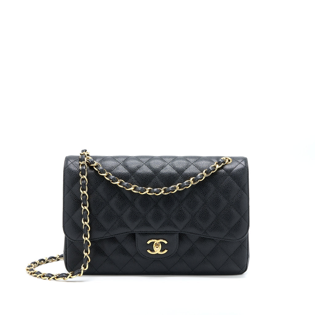 CHANEL JUMBO CLASSIC DOUBLE FLAP BAG CAVIAR BLACK GHW