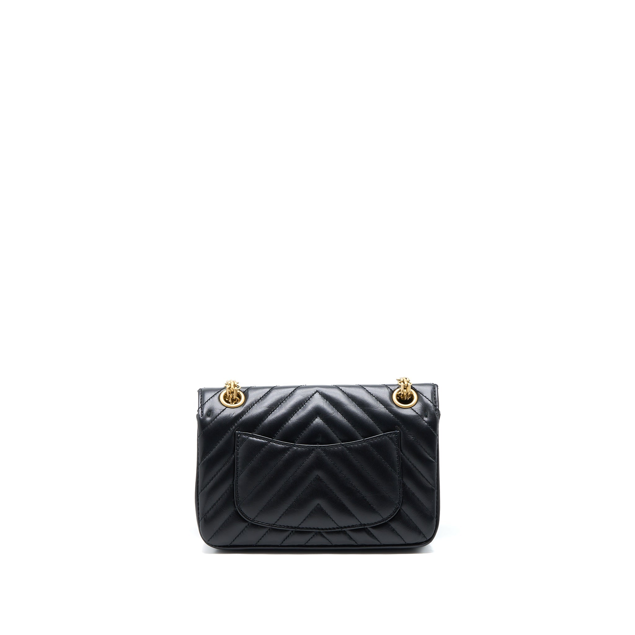 CHANEL 2.55 REISSUE MINI CHEVRON FLAP BAG AGED CALFSKIN  BLACK GHW