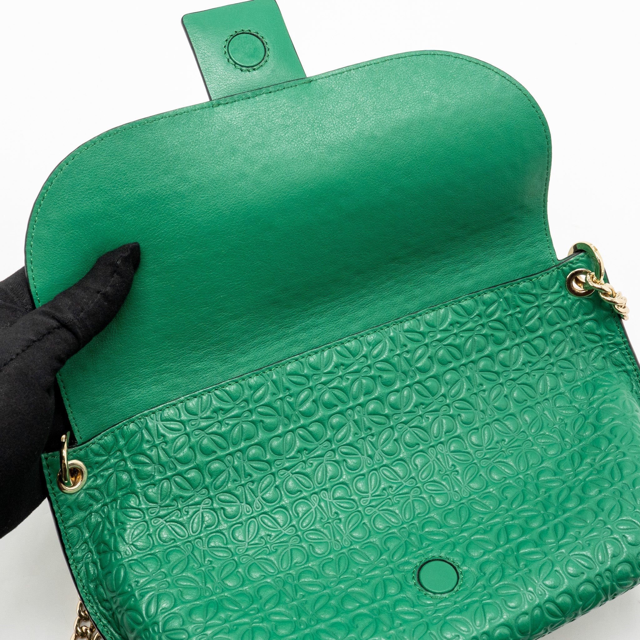 LOEWE AVENUE ANAGRAM CROSSBODY BAG EMBOSSED CALFSKIN GREEN GHW