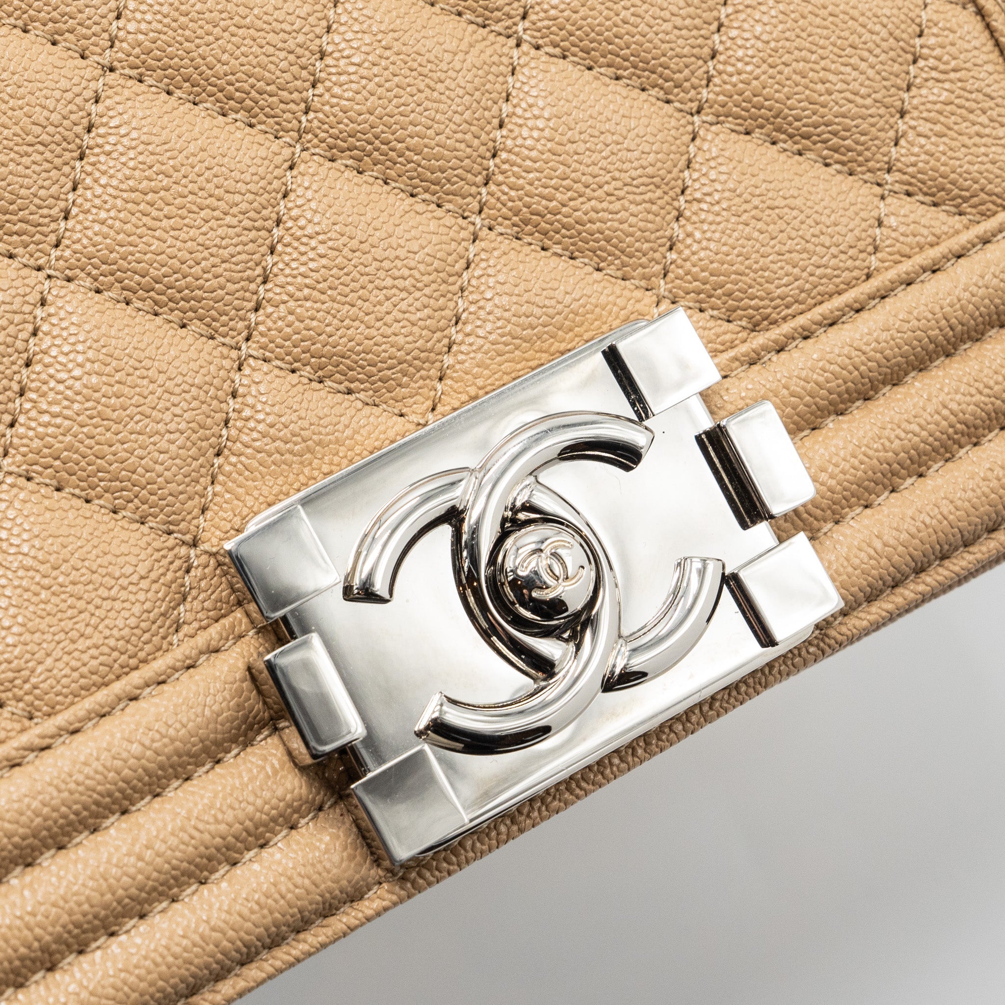 CHANEL SMALL BOY BAG CAVIAR LIGHT BEIGE SHW
