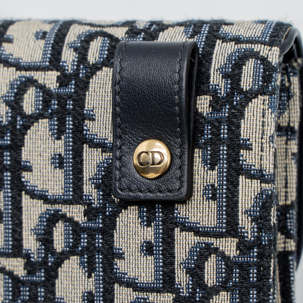 DIOR SADDLE BELT POUCH BLUE OBLIQUE JACQUARD CANVAS GHW