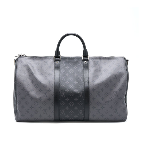 LOUIS VUITTON KEEPALL BANDOULIERE 50 MONOGRAM ECLIPSE CANVAS BLACK/GREY BLACK HARDWARE (NEW VERSION)