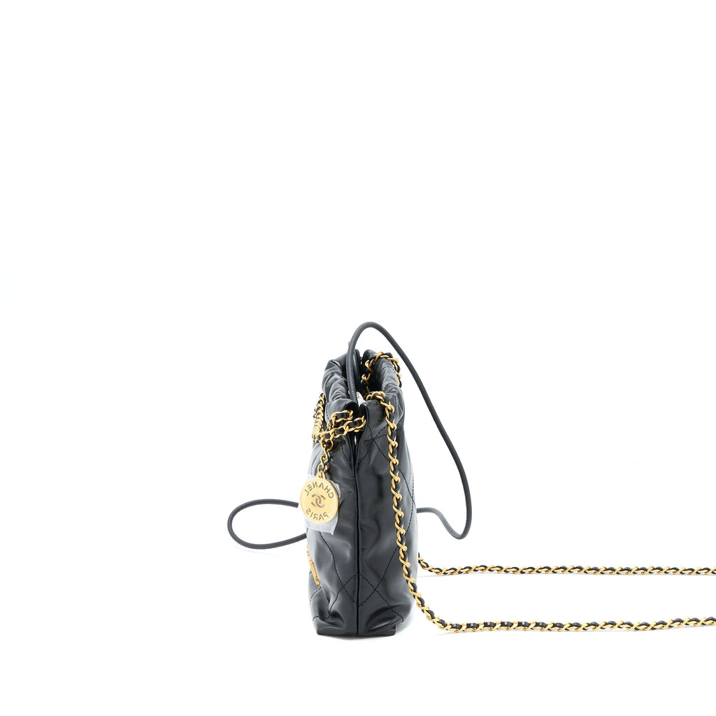 CHANEL MINI 22 BAG SHINY CALFSKIN BLACK GHW (MICROCHIP)