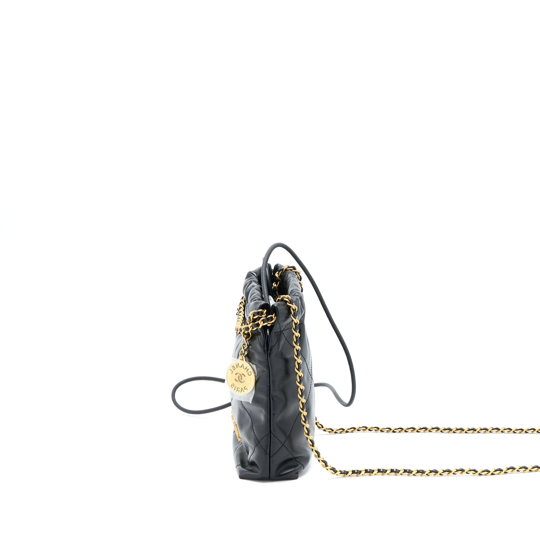 CHANEL 23S MINI 22 BAG SHINY CALFSKIN BLACK BRUSHED GHW(MICROCHIP)