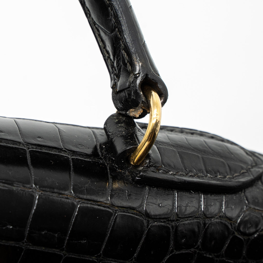 Hermes Kelly 32 Shiny Crocodile Porosus Black GHW Stamp Circle Q