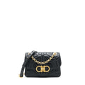 FERRAGAMO QUILTED GANCINI FLAP BAG CALFSKIN BLACK GHW