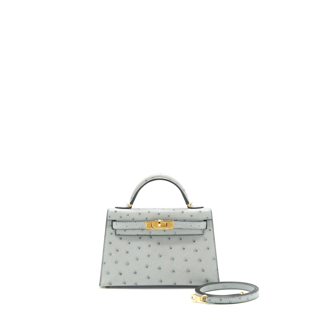 Hermes mini Kelly Ⅱ Ostrich Blue Glacier GHW