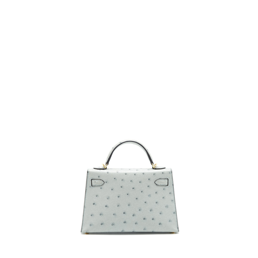 Hermes mini Kelly Ⅱ Ostrich Blue Glacier GHW