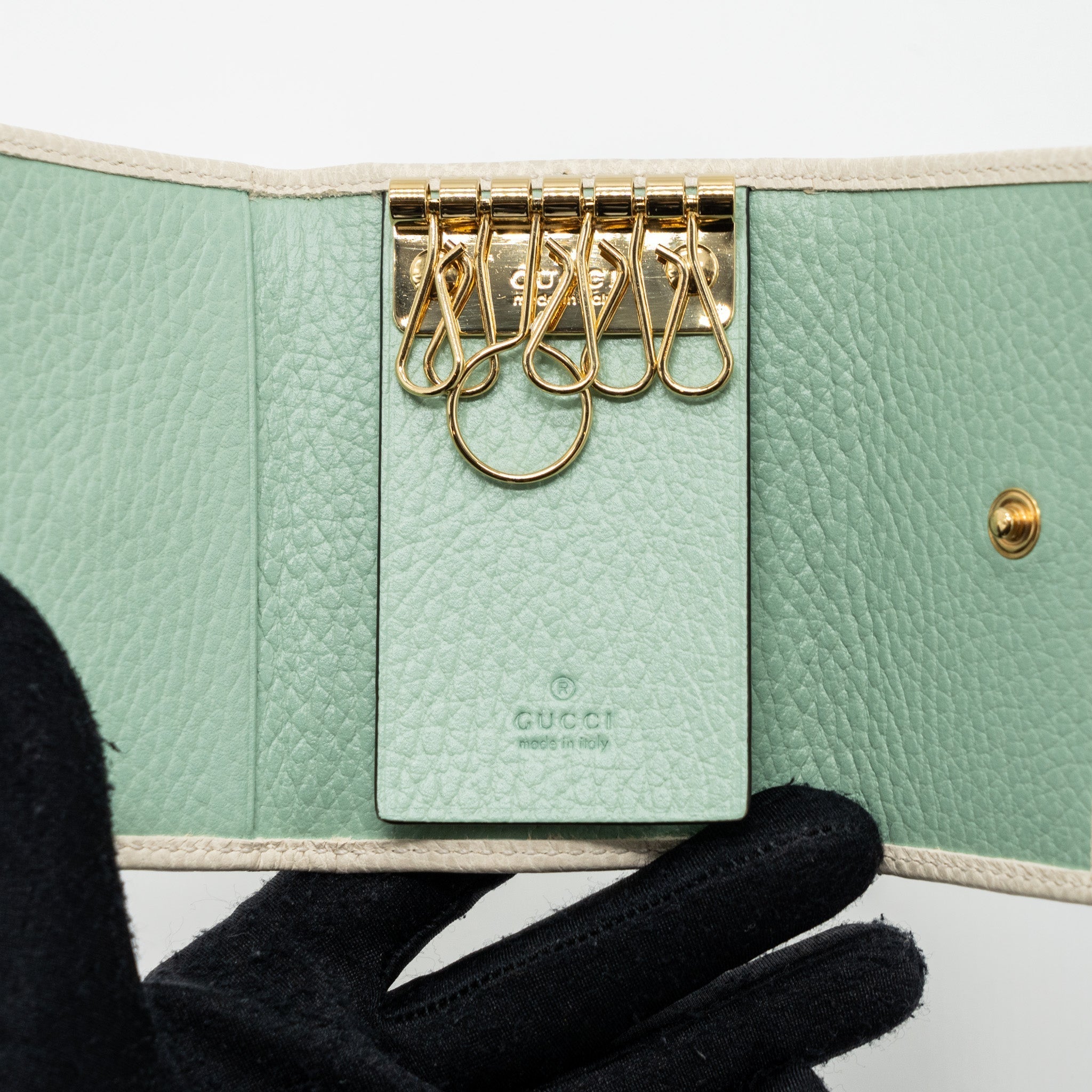 GUCCI OPHIDIA KEY CASE CALFSKIN WHITE GHW