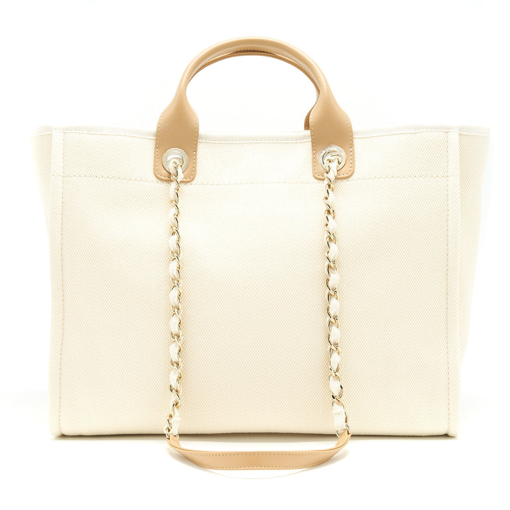 CHANEL DEAUVILLE TOTE BAG IN CREAMY WHITE/ BEIGE GHW