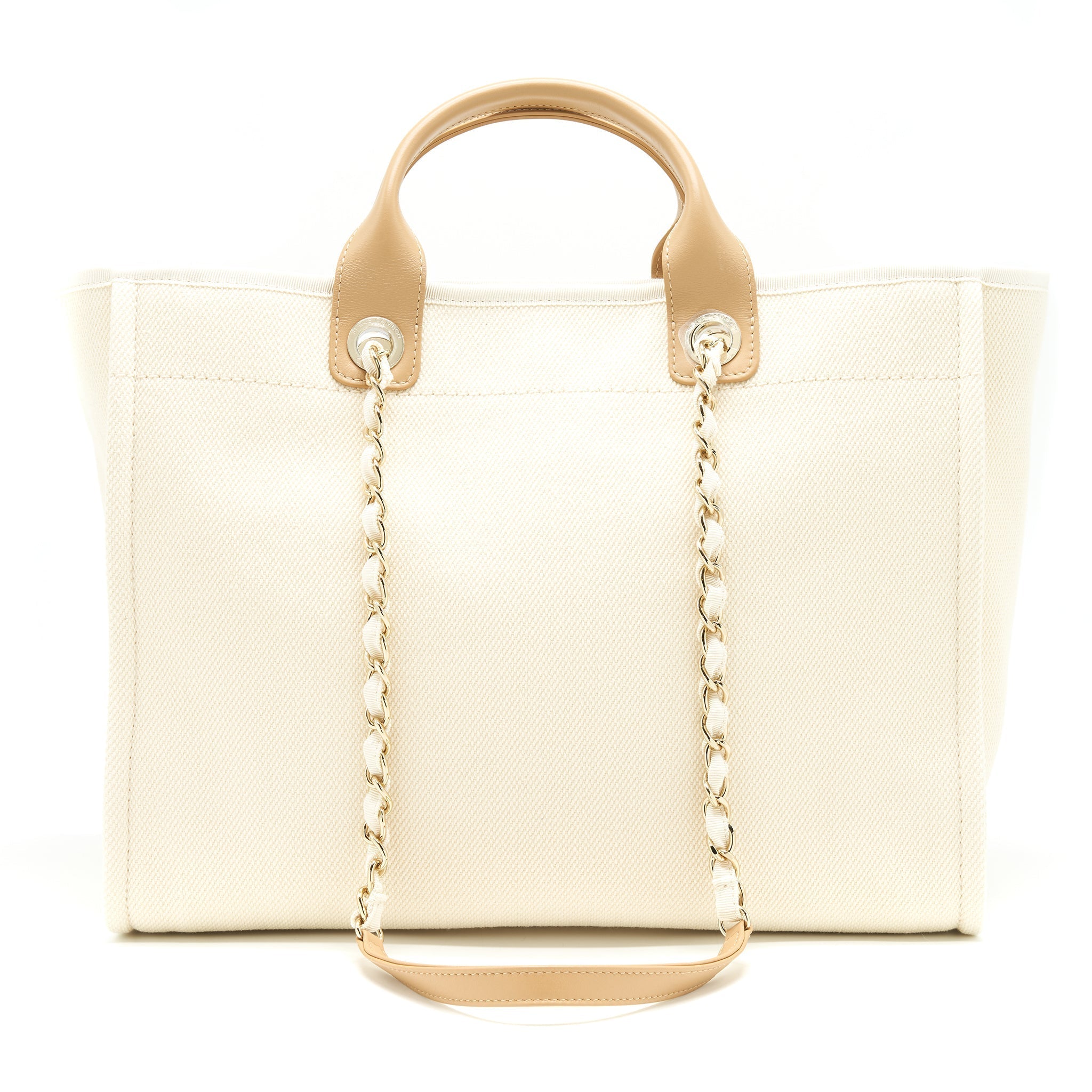 CHANEL DEAUVILLE TOTE BAG IN CREAMY WHITE/ BEIGE GHW