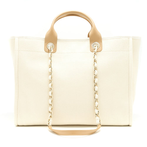 CHANEL DEAUVILLE TOTE BAG IN CREAMY WHITE/ BEIGE GHW
