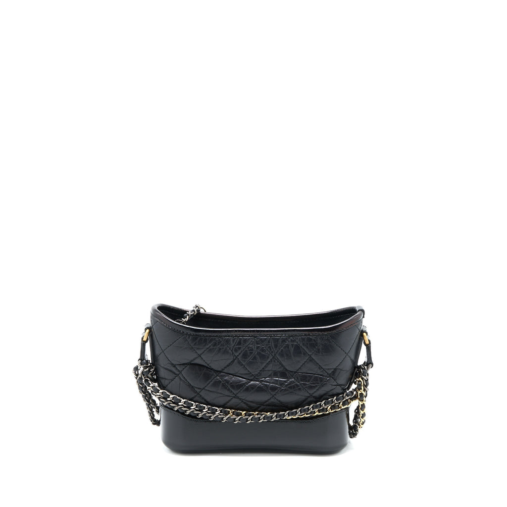CHANEL SMALL GABRIELLE HOBO BAG AGED CALFSKIN BLACK WITH MULTICOLOR HARDWARE