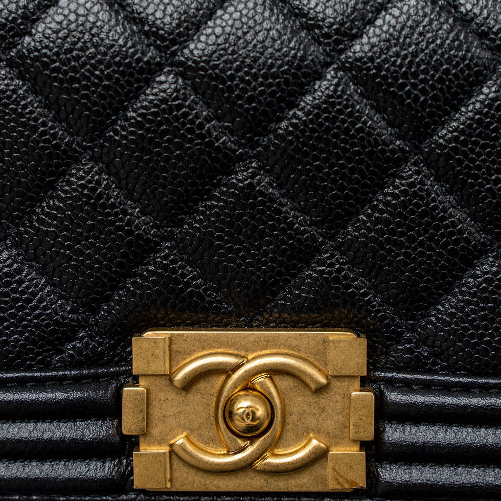 CHANEL SUPER MINI BOY BAG CAVIAR BLACK BRUSHED GHW (MICROCHIP)