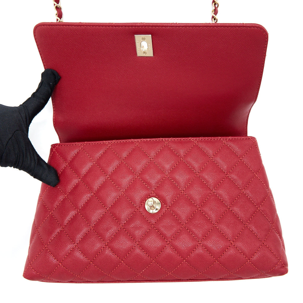 CHANEL MEDIUM COCO HANDLE CAVIAR RED LGHW (MICROCHIP)