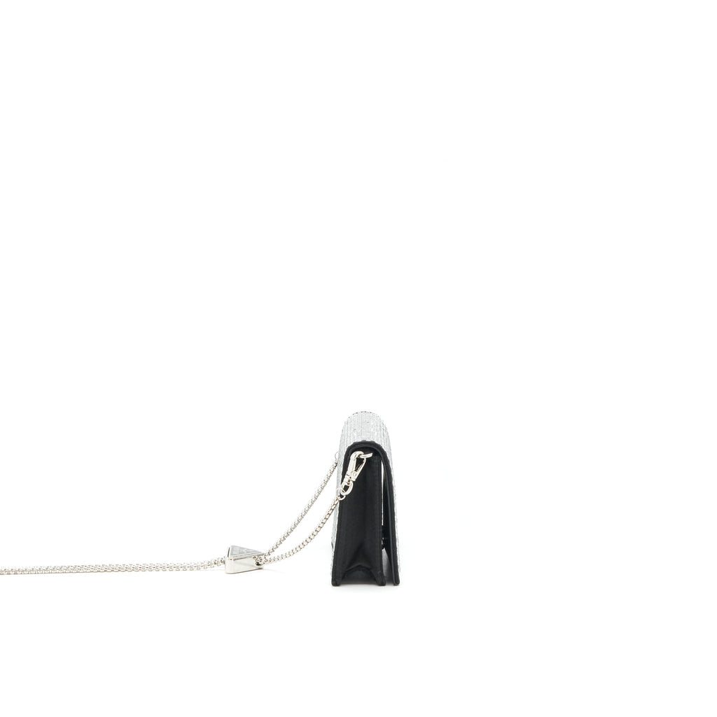 PRADA CRYSTAL CARD HOLDER WITH CHAIN BLACK