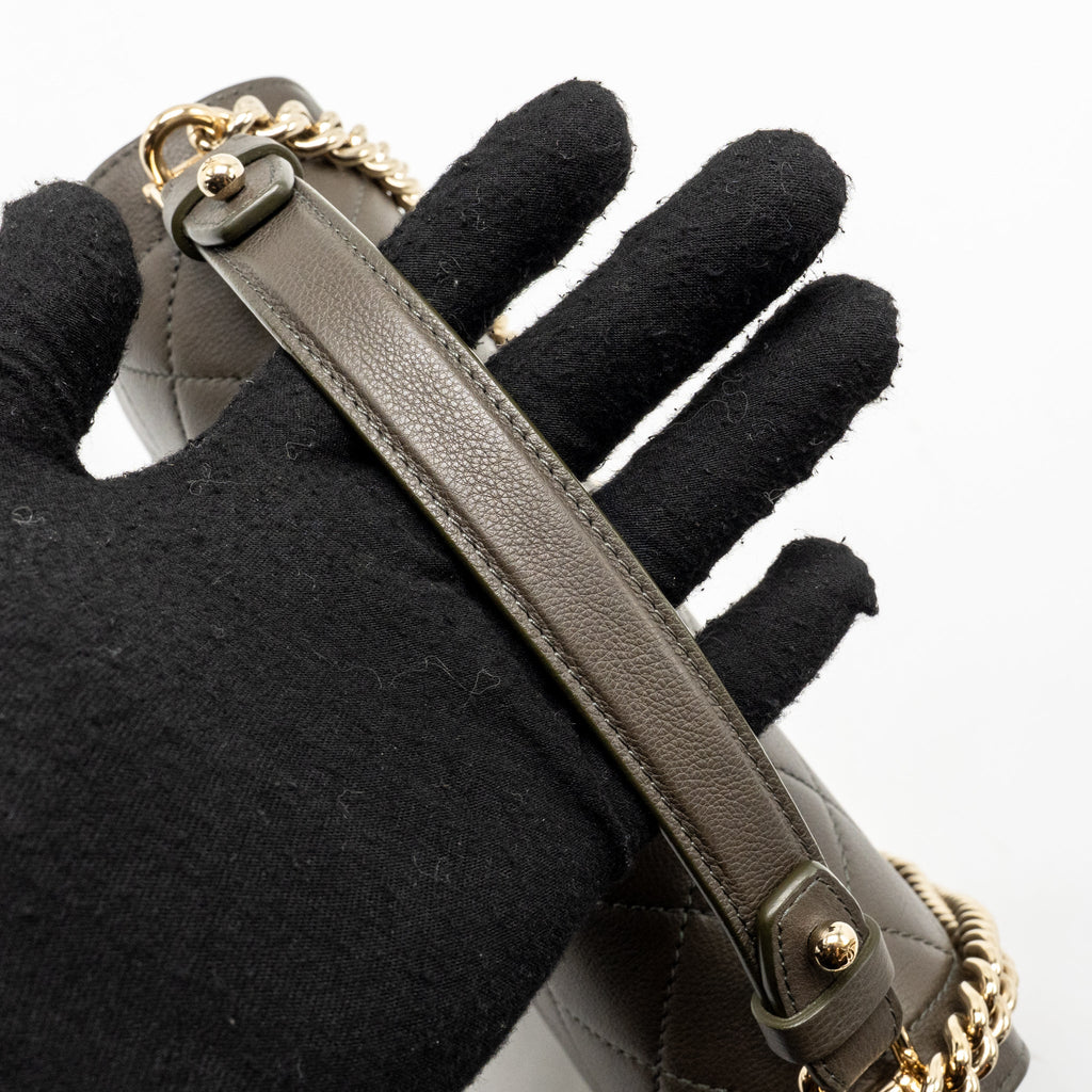 Chanel Top Handle Label Click Flap Bag Grained Calfskin Khaki LGHW