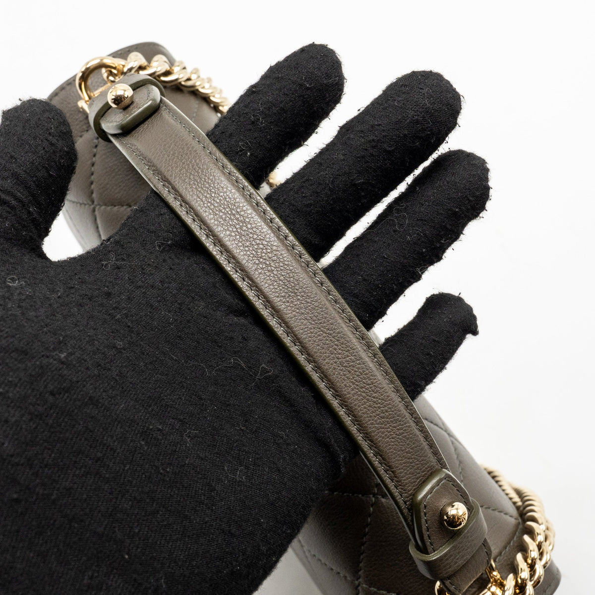 Chanel Top Handle Label Click Flap Bag Grained Calfskin Khaki LGHW