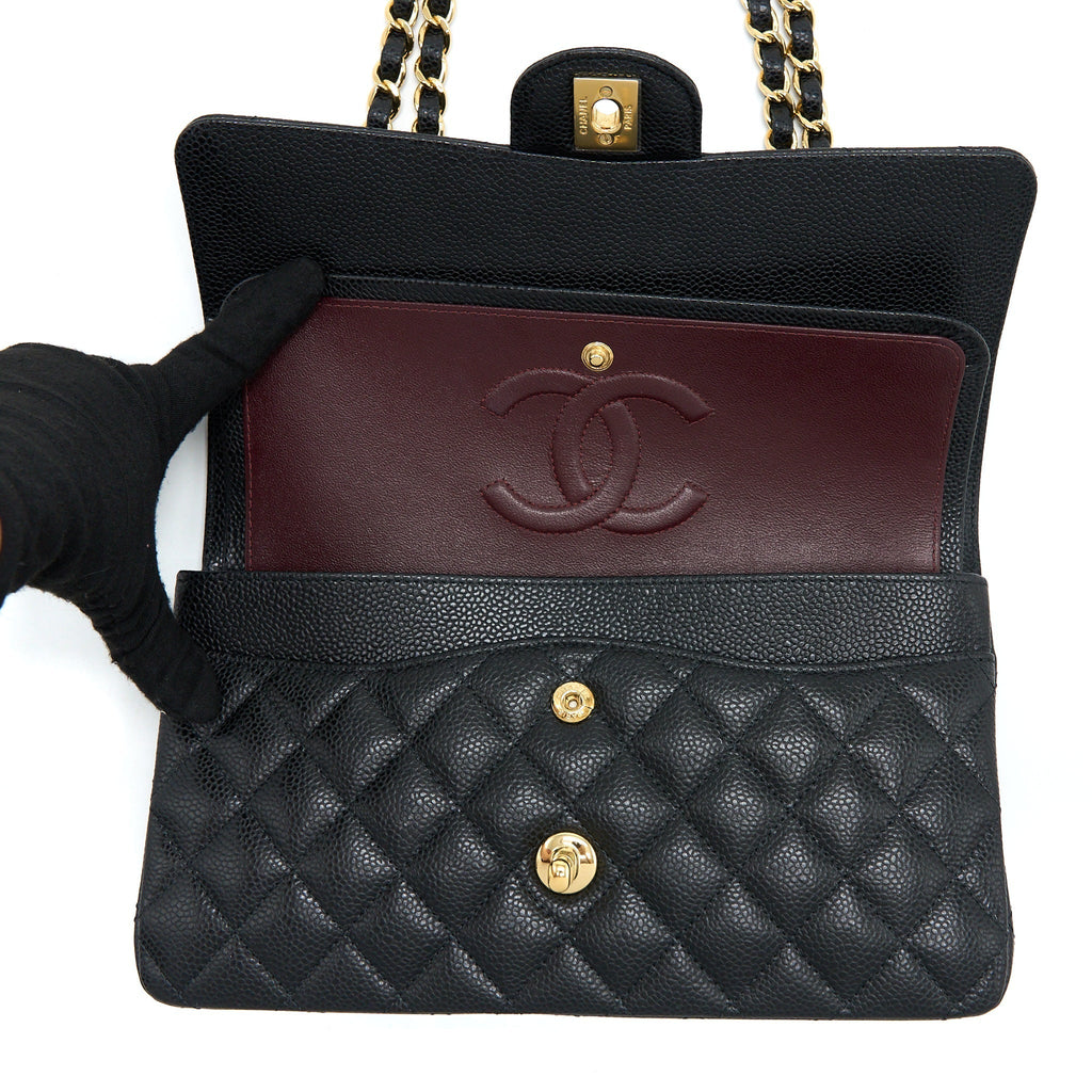 CHANEL MEDIUM CLASSIC DOUBLE FLAP BAG CAVIAR BLACK GHW (MICROCHIP)