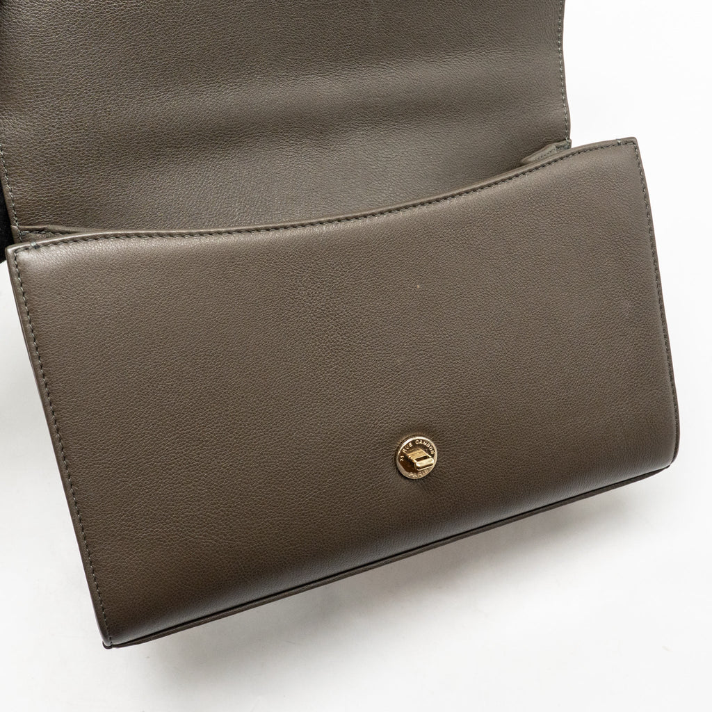 Chanel Top Handle Label Click Flap Bag Grained Calfskin Khaki LGHW
