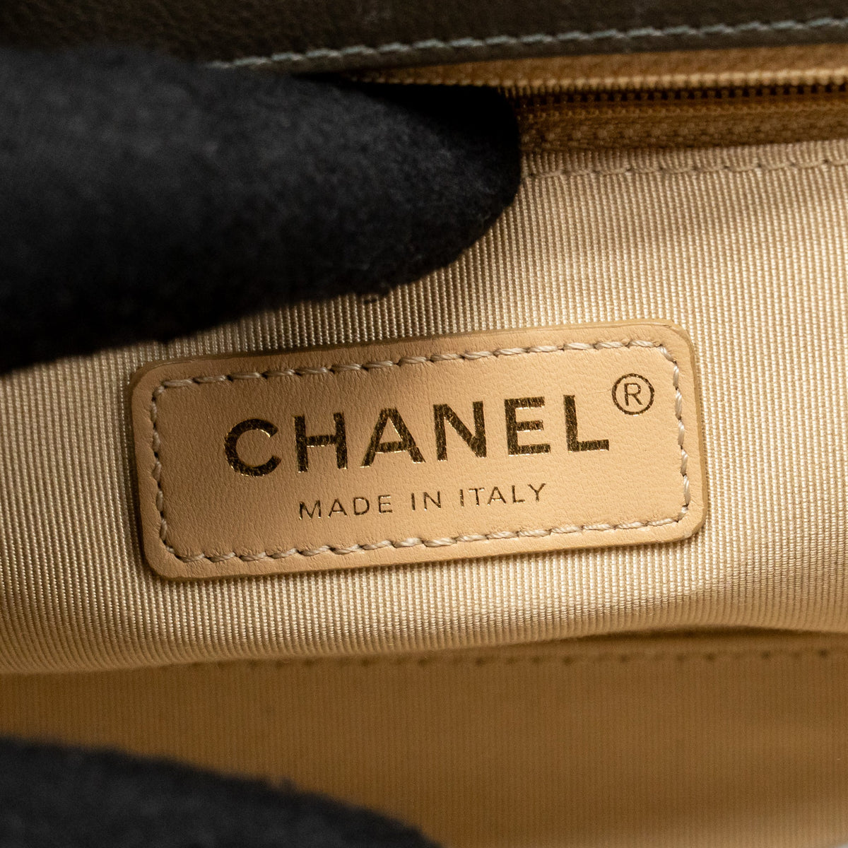 Chanel Top Handle Label Click Flap Bag Grained Calfskin Khaki LGHW