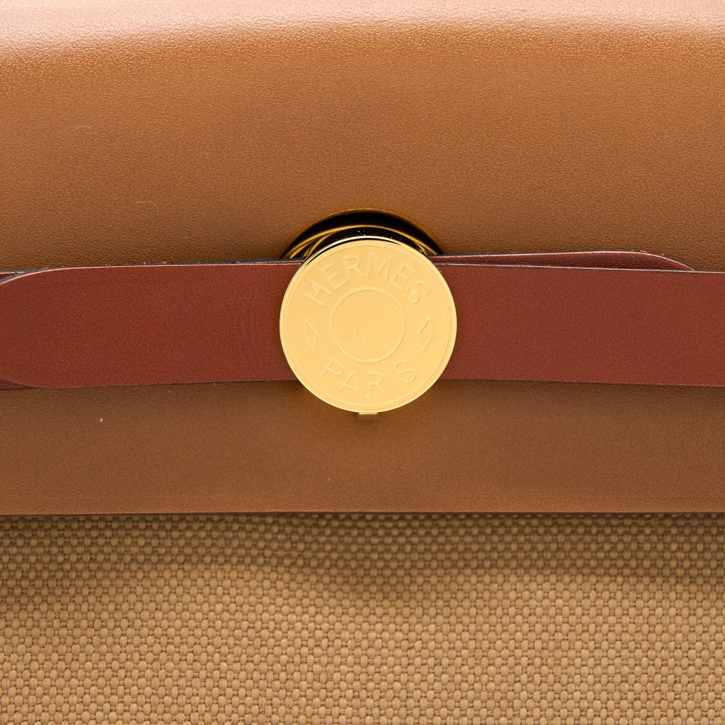 Hermes Herbag 31 Zip Bag Canvas/ Hunter Chai/ Natu Sable/Fauve/Cuivre GHW