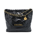 CHANEL 22 BAG MEDIUM SHINY CALFSKIN BLACK IN GOLD LETTER GHW (MICROCHIP)