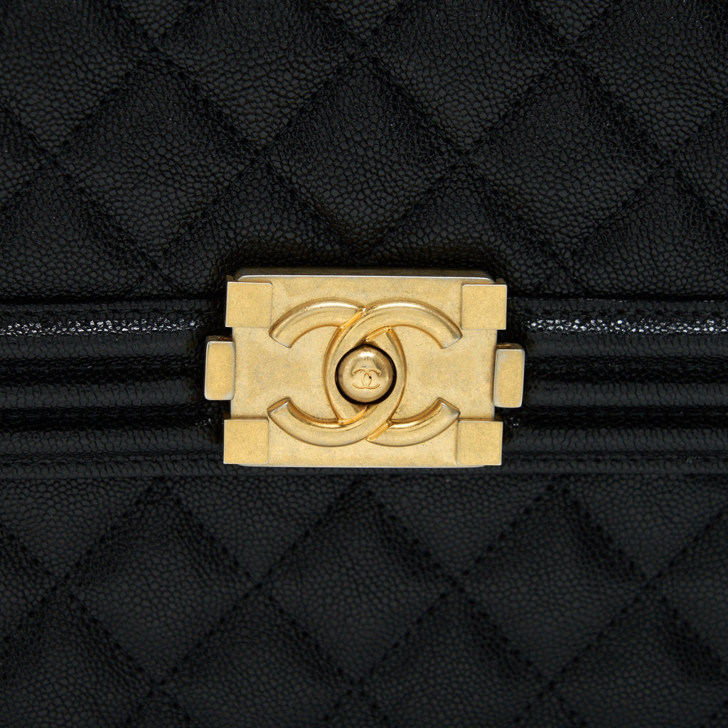 CHANEL VERTICAL BOY BAG CARVIAR LARGE BLACK GHW