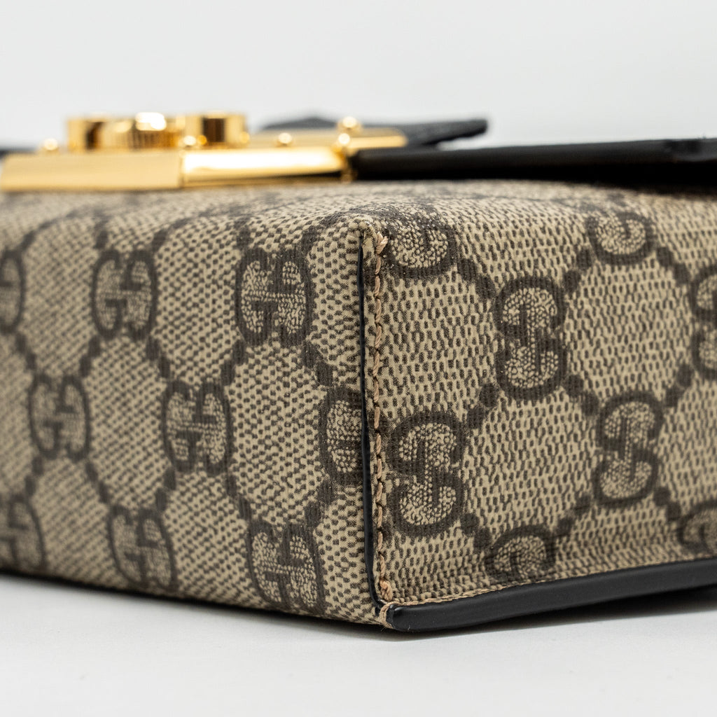 GUCCI MINI PADLOCK TOP HANDLE SHOULDER BAG GG SUPREME CANVAS GHW