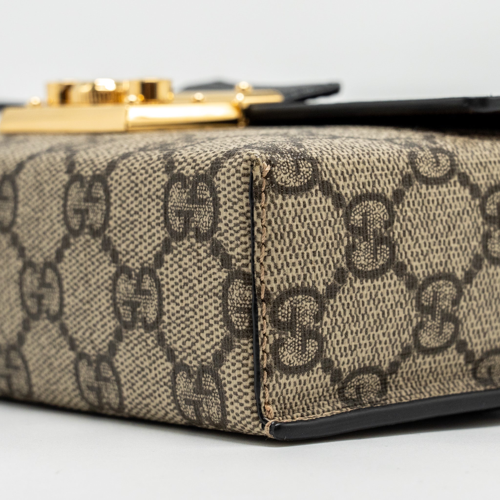 GUCCI MINI PADLOCK TOP HANDLE SHOULDER BAG GG SUPREME CANVAS GHW