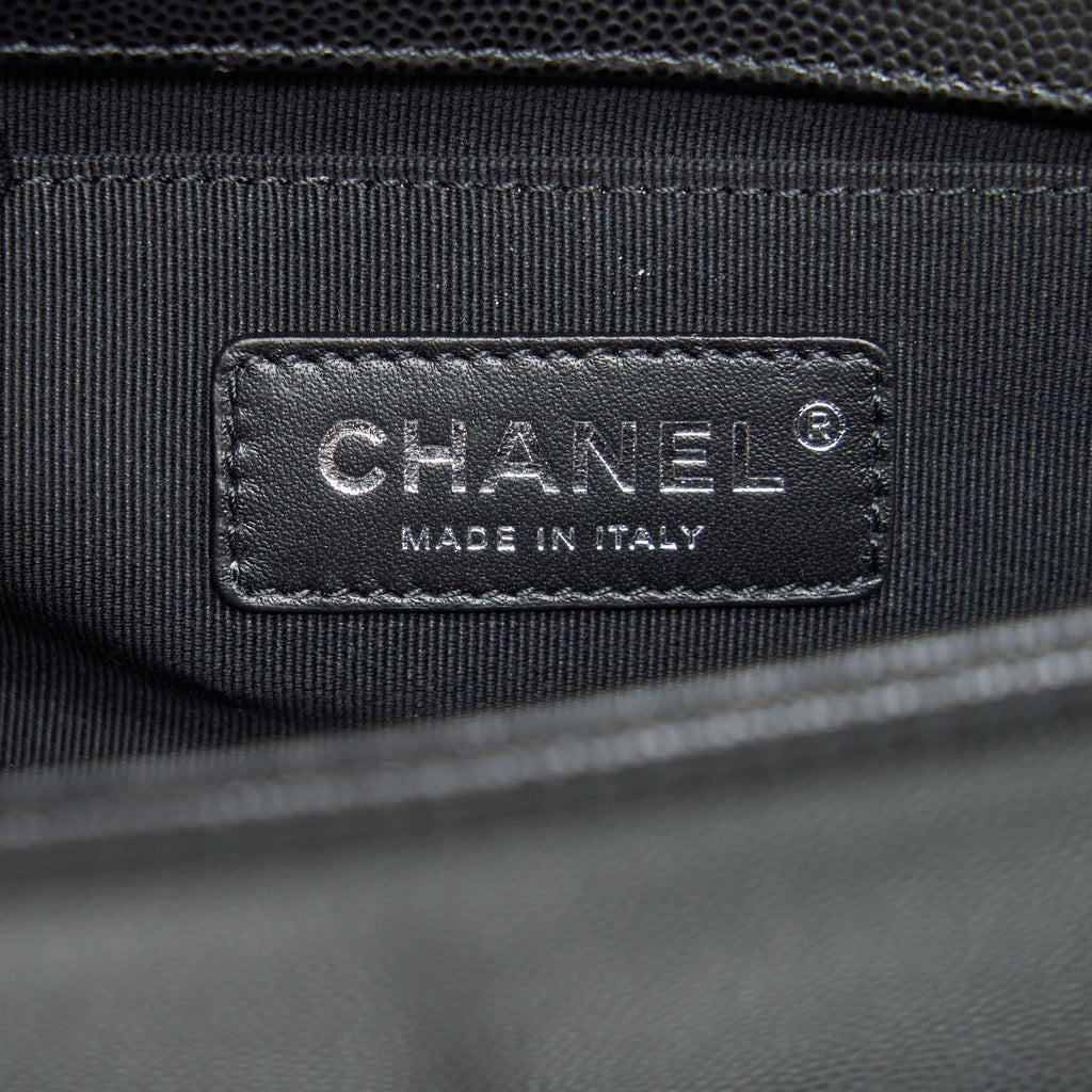 CHANEL SMALL BOY BAG CAVIAR BLACK RUTHENIUM HARDWARE (MICROCHIP)