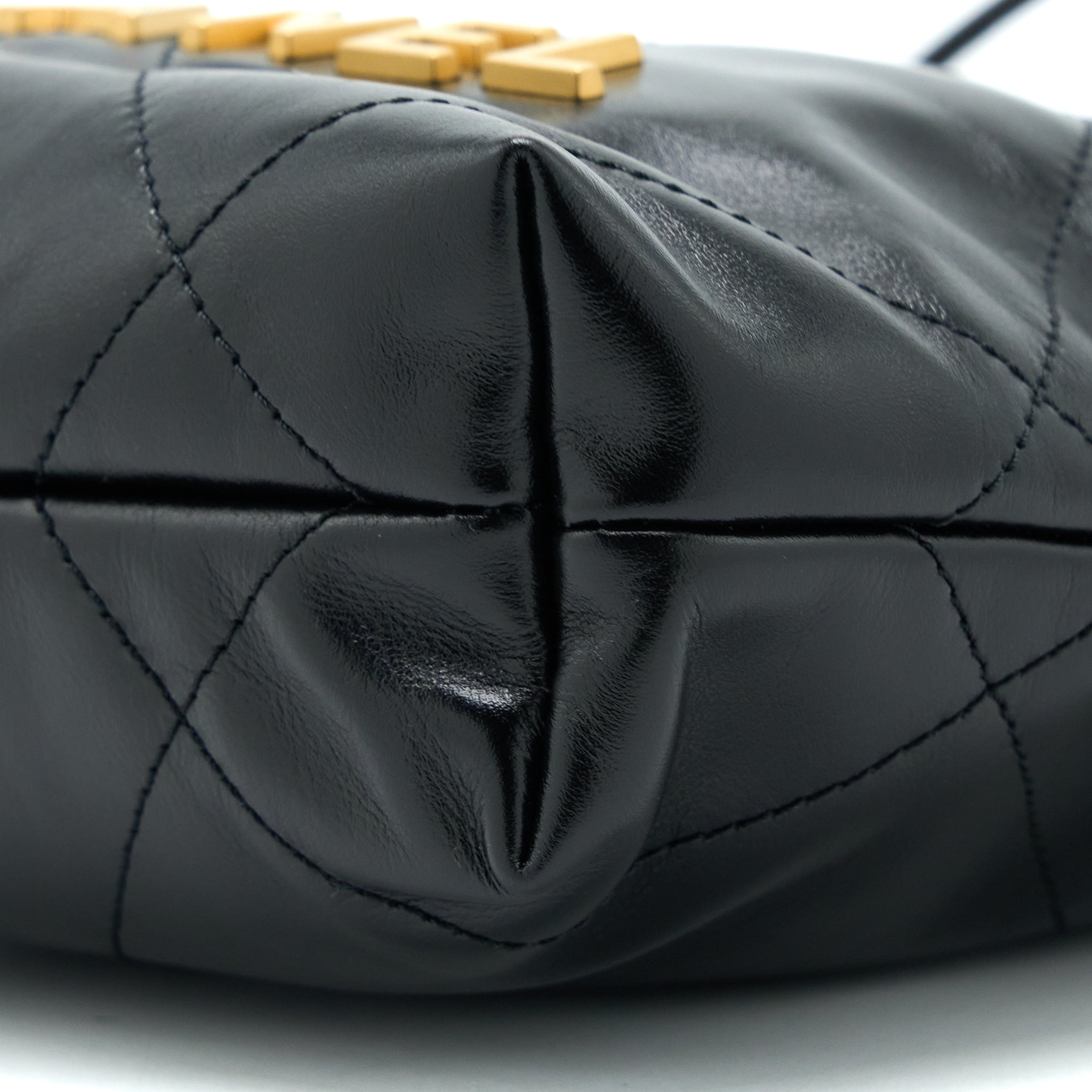 CHANEL MINI 22 BAG SHINY CALFSKIN BLACK BRUSHED GHW (MICROCHIP)