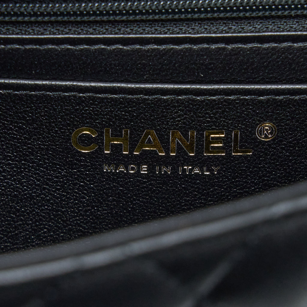 CHANEL TOP HANDLE MINI RECTANGULAR FLAP BAG LAMBSKIN BLACK LGHW (MICROCHIP)