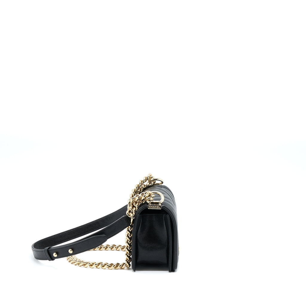 CHANEL SMALL BOY BAG CHEVRON CAVIAR BLACK LGHW