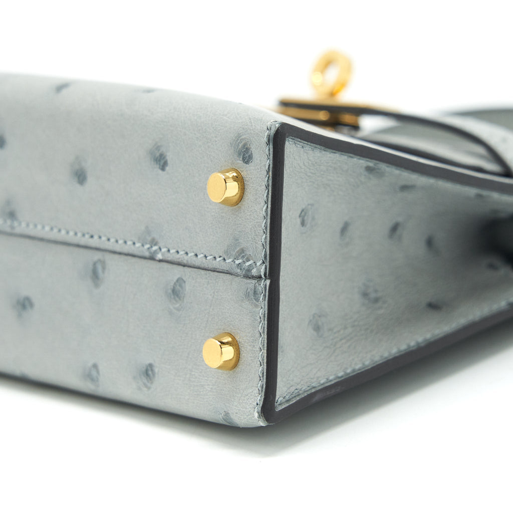 Hermes mini Kelly Ⅱ Ostrich Blue Glacier GHW