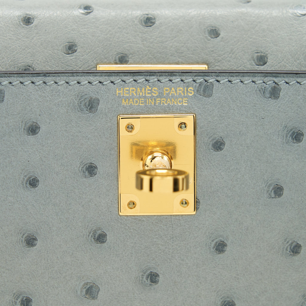 Hermes mini Kelly Ⅱ Ostrich Blue Glacier GHW
