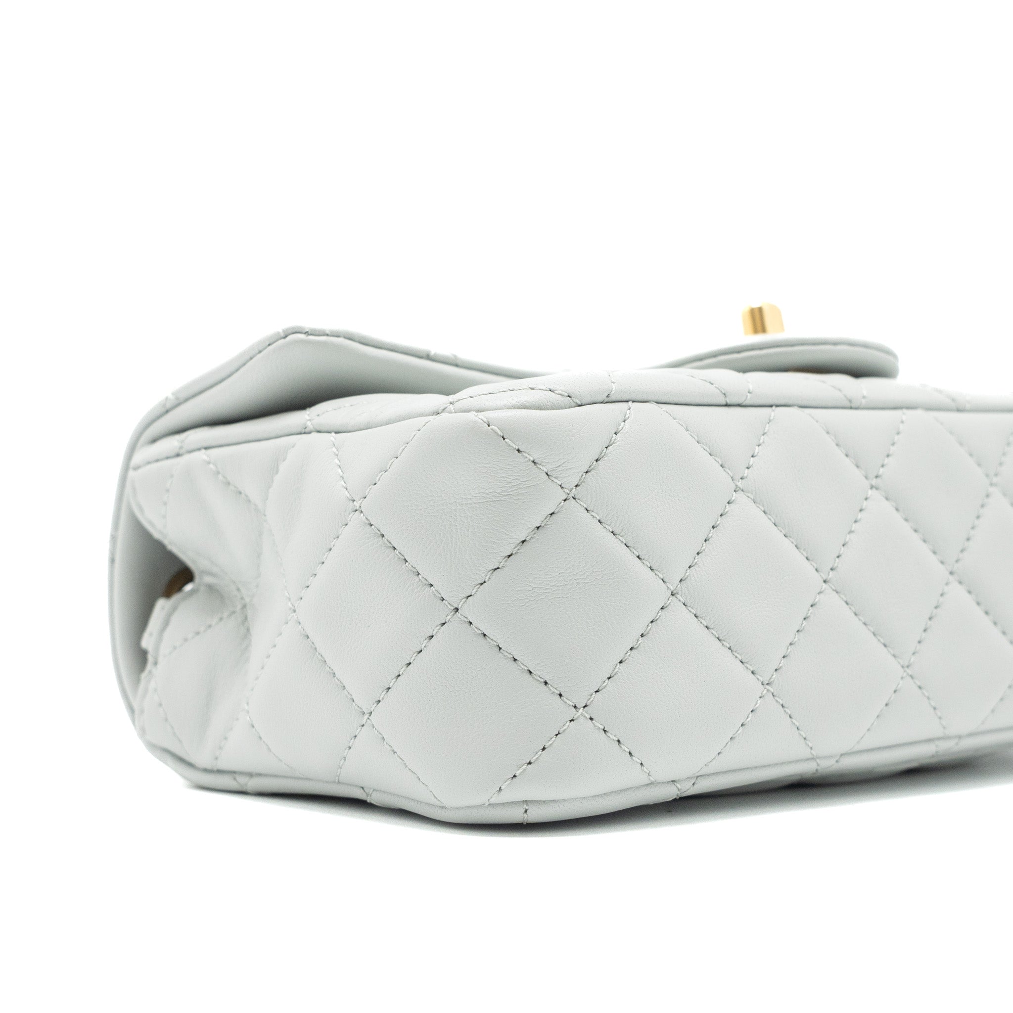 CHANEL PEARL CRUSH MINI RECTANGULAR LAMBSKIN LIGHT GREY BRUSHED GHW (MICROCHIP)