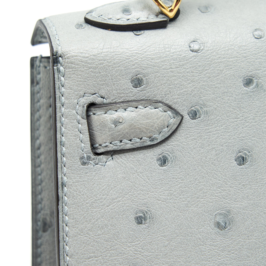 Hermes mini Kelly Ⅱ Ostrich Blue Glacier GHW