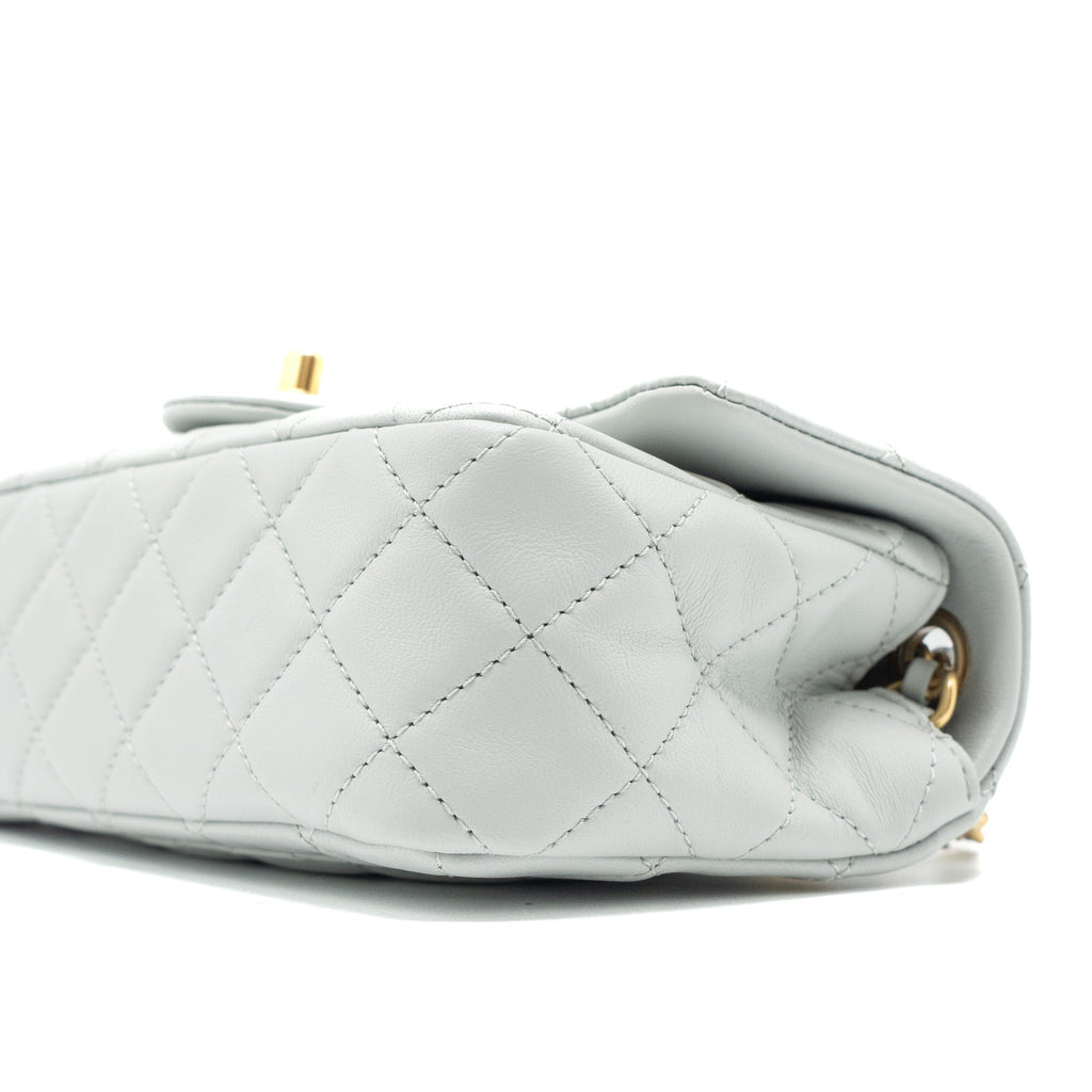 CHANEL PEARL CRUSH MINI RECTANGULAR LAMBSKIN LIGHT GREY BRUSHED GHW (MICROCHIP)