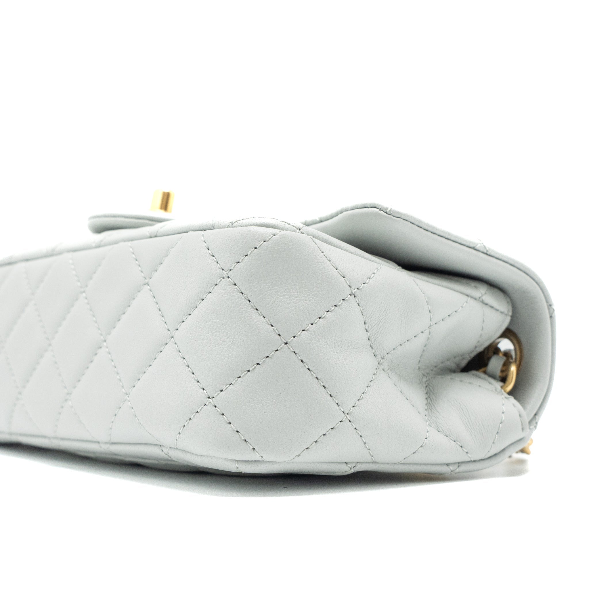 CHANEL PEARL CRUSH MINI RECTANGULAR LAMBSKIN LIGHT GREY BRUSHED GHW (MICROCHIP)