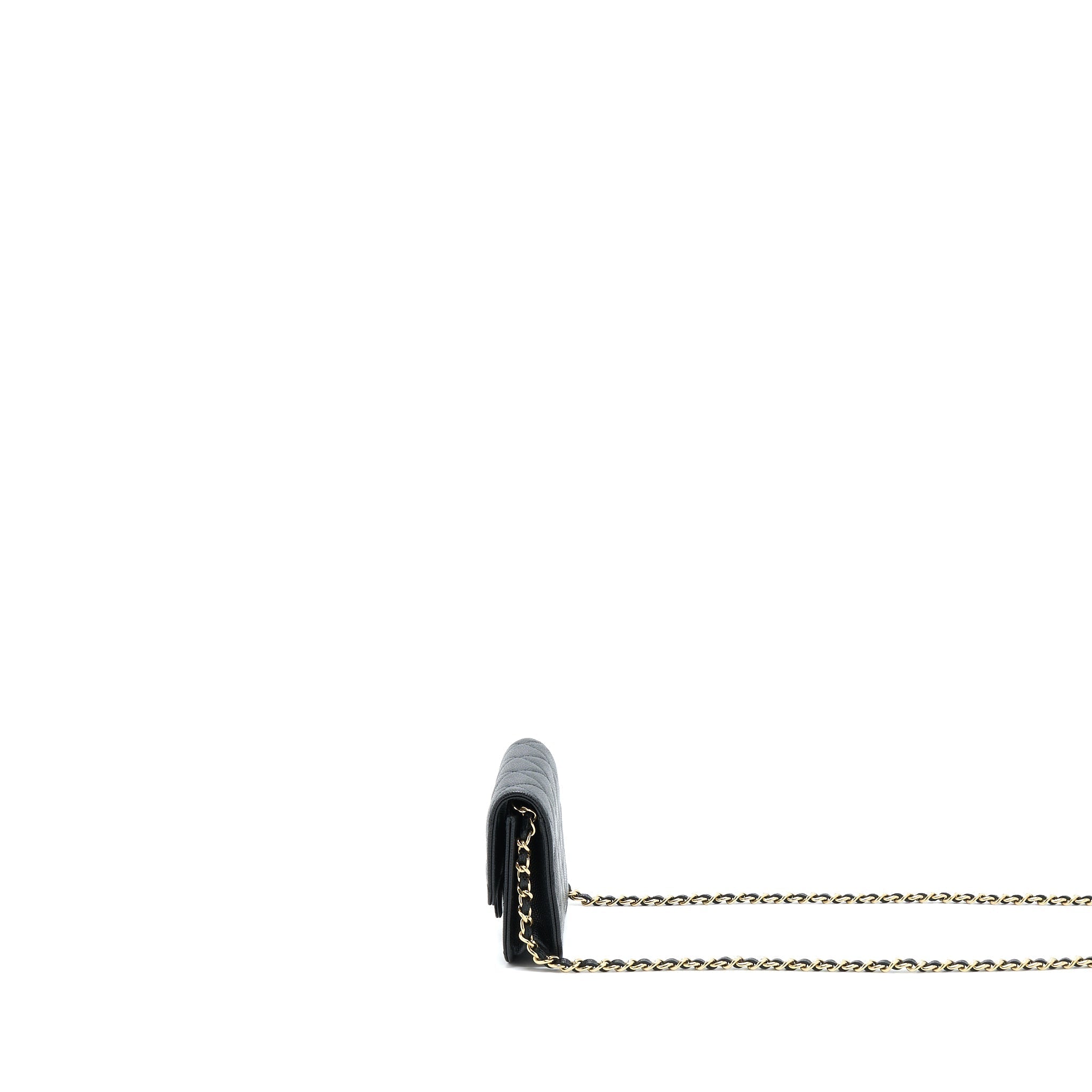 CHANEL MINI FLAP CARD HOLDER WITH CHAIN CAVIAR BLACK LGHW