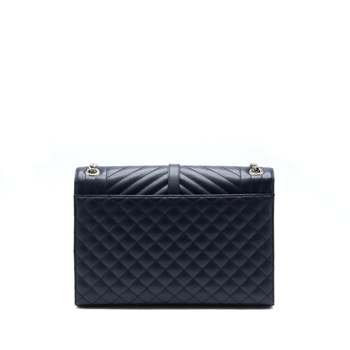 SAINT LAURENT ENVELOP SHOULDER BAG CALFSKIN NAVY SHW