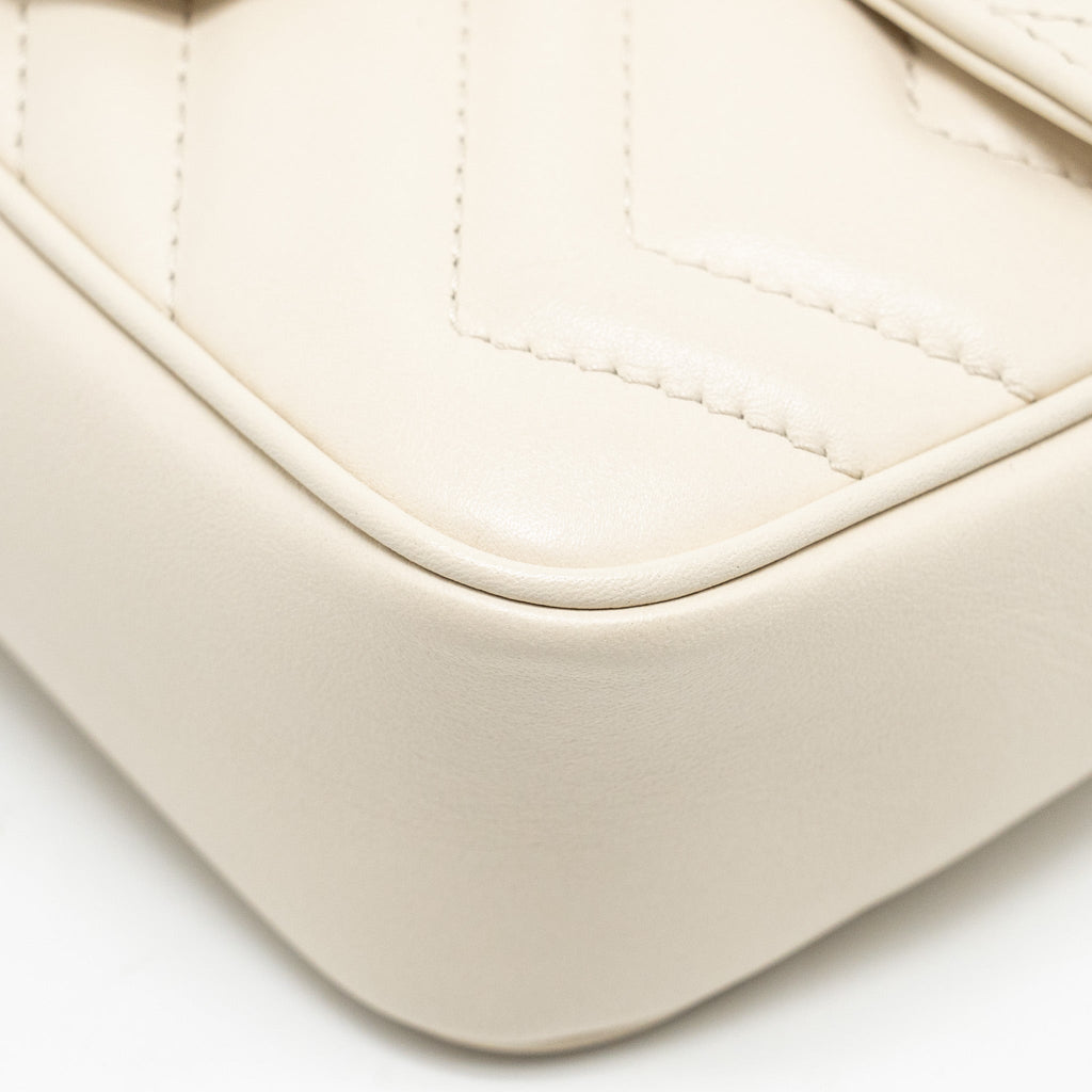 GUCCI GG MARMONT SUPER MINI CALFSKIN WHITE GHW