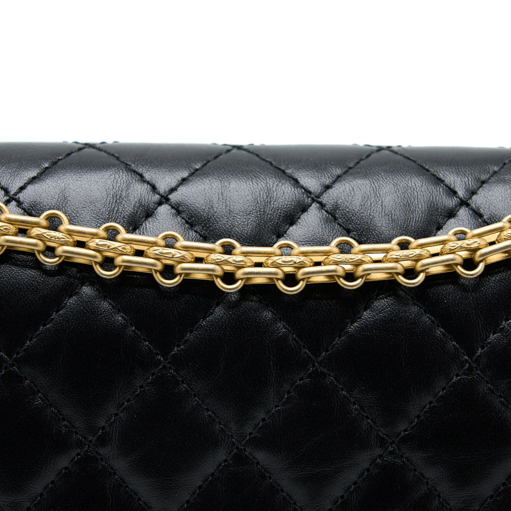 CHANEL SMALL 2.55 225 REISSUE FLAP BAG AGED CALFSKIN BLACK BRUSHED GHW